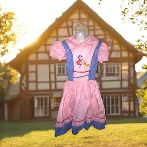 Vintage Childs 60s German Dirndle Embroidered Gingham Plum Blossoms Dress 34 7